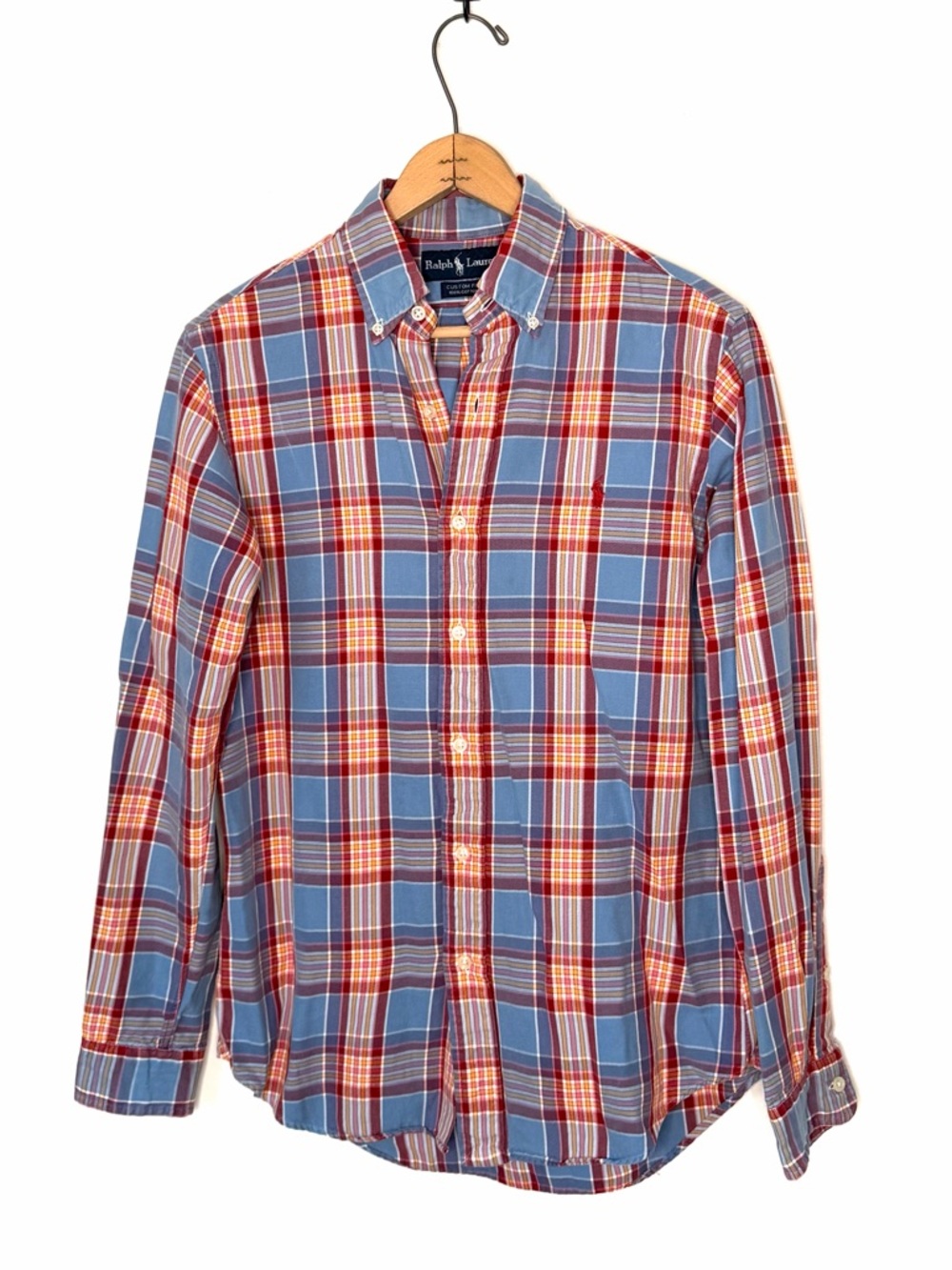 Ralph Lauren Men’s Blue Red Plaid Check Button Down Custom Fit Size Small